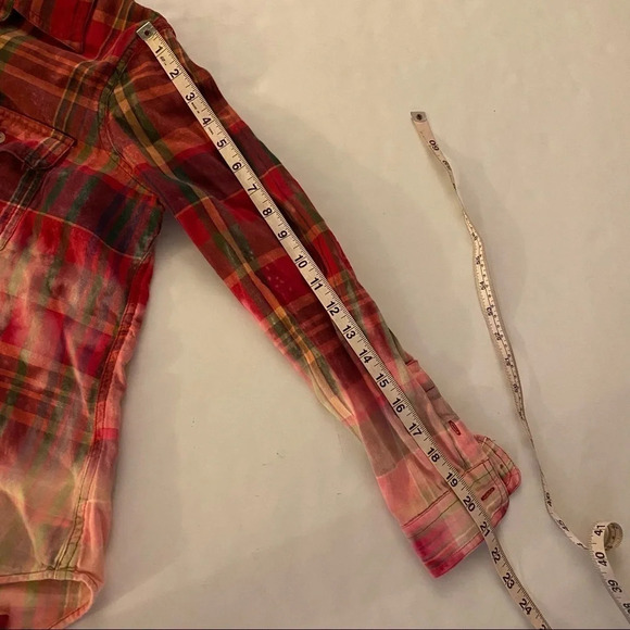 Upcycled Flannel Shirt Womens Size Medium Custom Bleached Plaid Boho Button Down - Picture 8 of 10